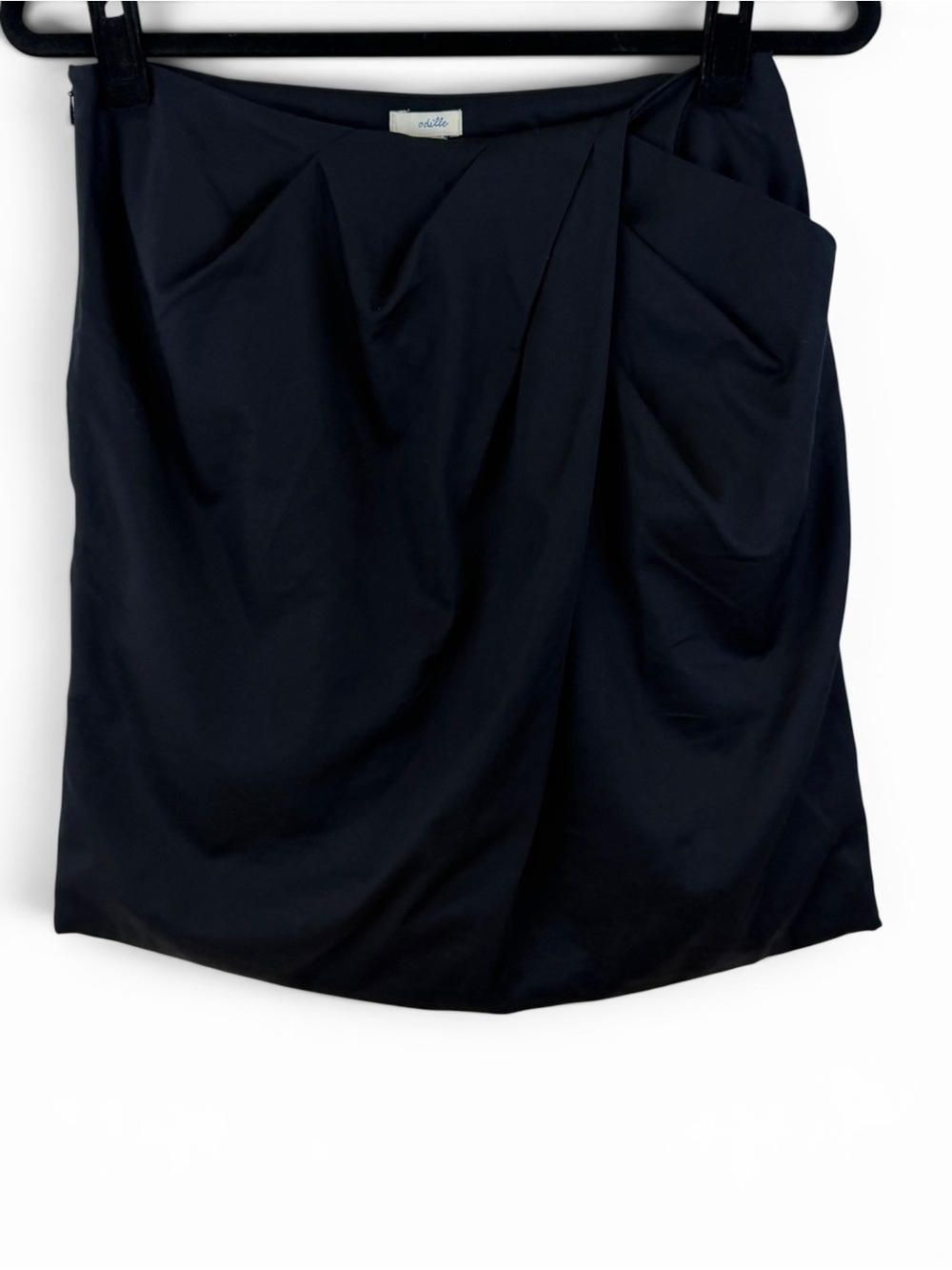 Anthropologie Odille Black Draped Pleated Skirt Cotton Stretch Skirt | Size 4